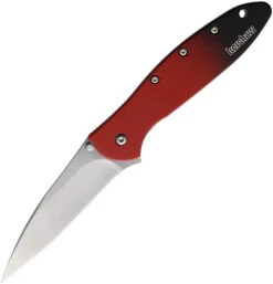 Kershaw Leek Linerlock Folding Knife Red/Black Gradient Aluminum Handle MagnaCut Plain Edge Stonewash Finish 1660GRD