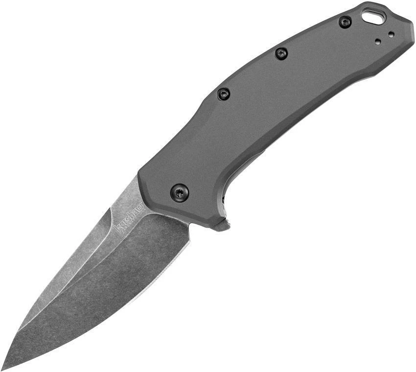 Kershaw Link Linerlock A/O Blackwash Blade Gray Handle Folding Knife 1776GRYBW