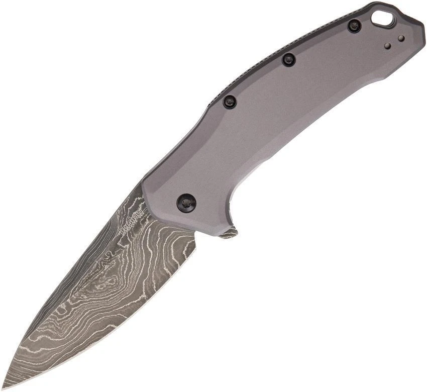 Kershaw Link A/O Folding Knife Blade Gray Aluminum Damascus Steel 1776GRYDAM - Image 3
