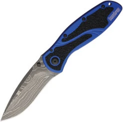 Kershaw Blur Linerlock A/O Knife Blue Alum Handle Plain Damascus Blade 1670NBDAM