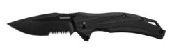 Kershaw Lateral Folding Knife Black GFN Handle 8Cr13MoV Drop Point With Recurve Serrated Black Blade 1645BLKST