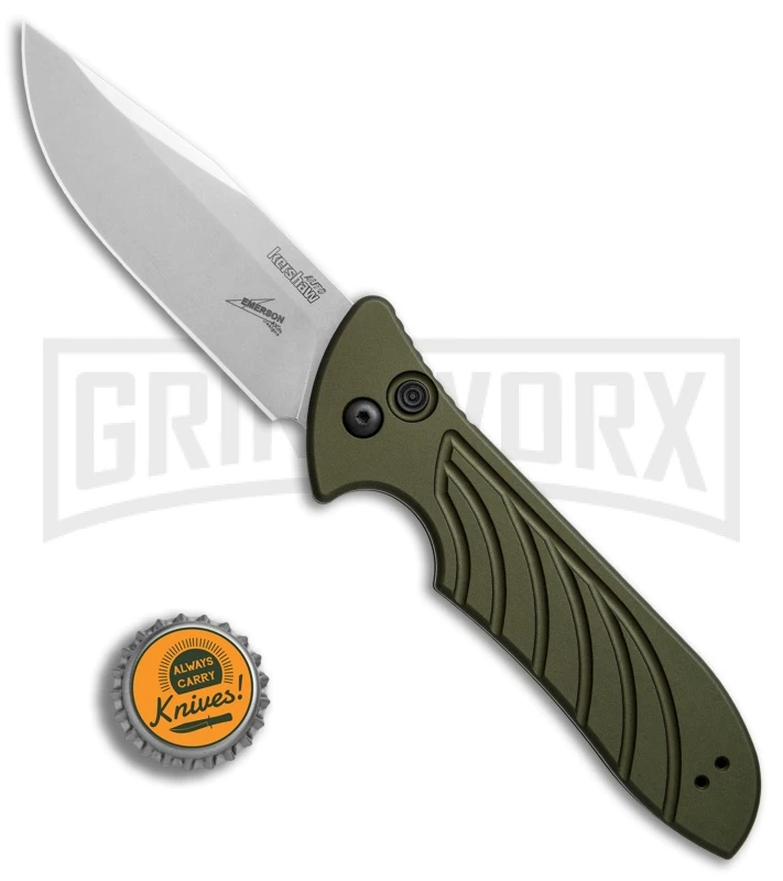 Kershaw Emerson Launch 5 OD Green Automatic Knife - Stonewash Plain - Image 4