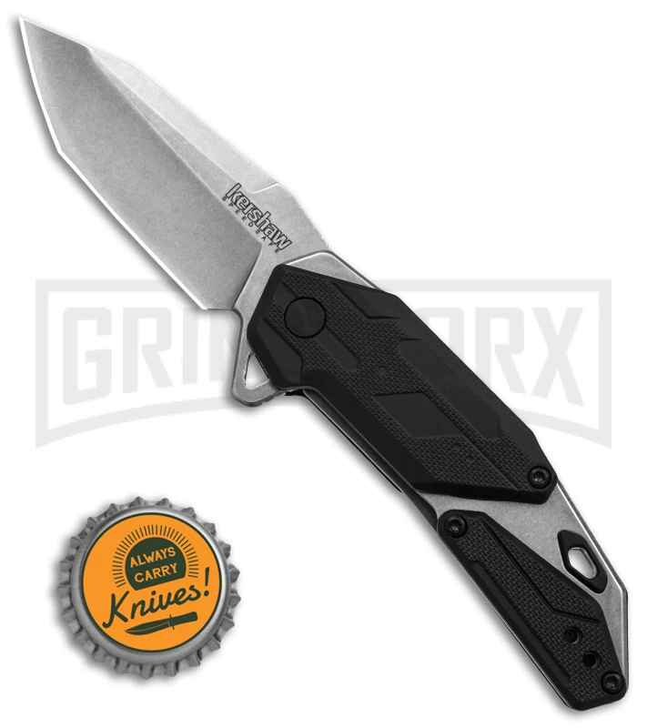 Kershaw Jetpack Black/Gray Spring Assisted Knife - Tanto Stonewash Plain - Image 4