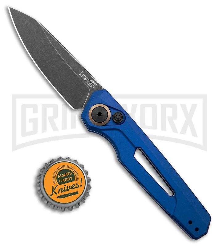 Kershaw Launch 11 Blue Aluminum Automatic Knife - Blackwash Plain - Image 4