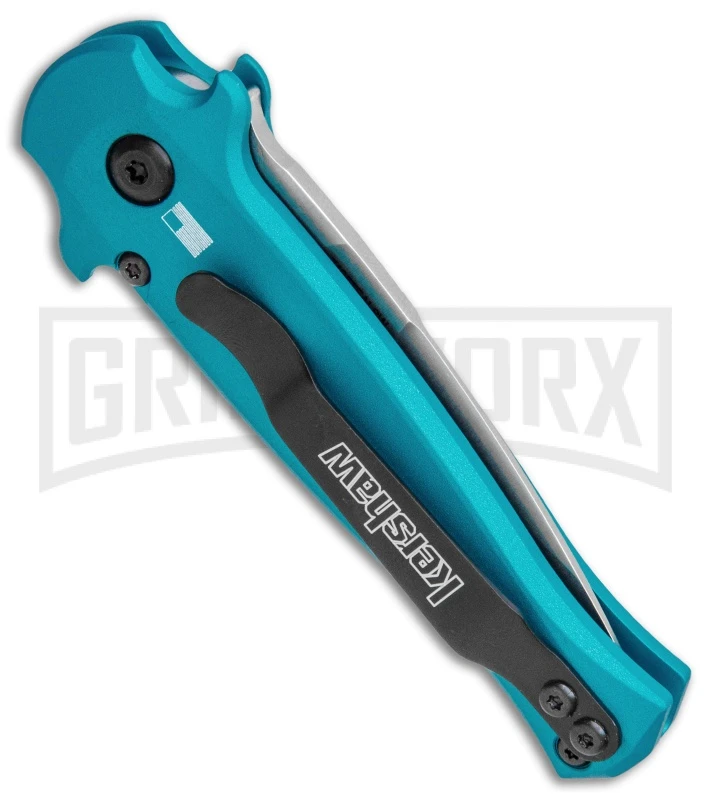Kershaw Launch 12 Teal Aluminum Mini Stiletto Automatic Knife - Stonewash Plain - Image 3