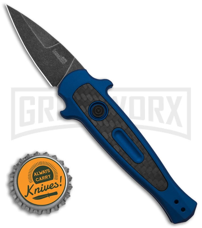 Kershaw Launch 12 CA Legal Blue/CF Mini Stiletto Automatic Knife - Black SW - Image 4