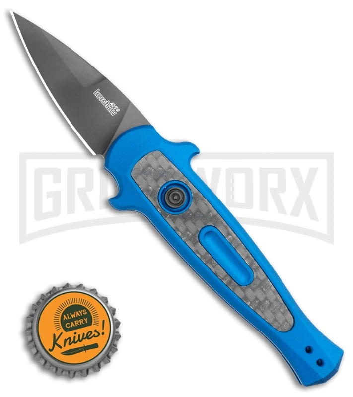 Kershaw Launch 12 CA Legal Blue Mini Stiletto Automatic Knife - Black Plain - Image 4