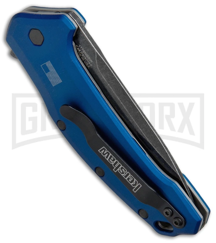 Kershaw Link Liner Lock Knife Blue Aluminum BlackWash Drop Point - Image 3