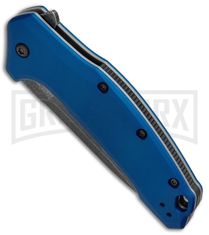 Kershaw Link Liner Lock Knife Blue Aluminum BlackWash Drop Point - Image 2