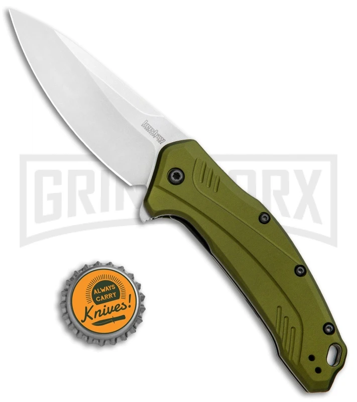 Kershaw Link Drop Point 3.25" Knife Olive Aluminum Stonewash 20CV - Image 4