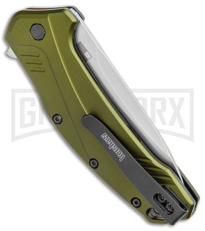 Kershaw Link Drop Point 3.25" Knife Olive Aluminum Stonewash 20CV - Image 3