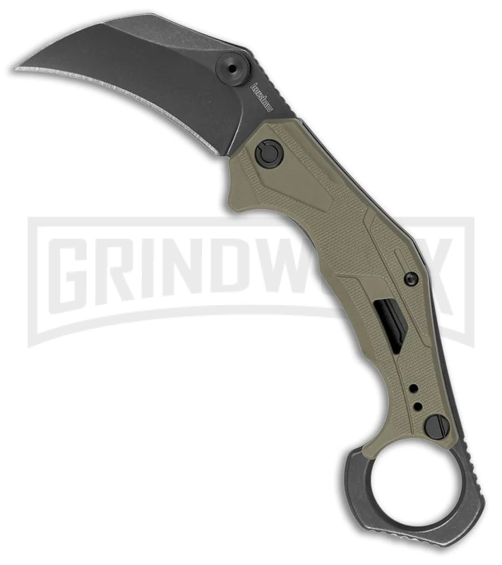 Kershaw Outlier OD Green GRN Assisted Folding Karambit - Black Stonewash Plain