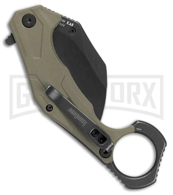 Kershaw Outlier OD Green GRN Assisted Folding Karambit - Black Stonewash Plain - Image 2