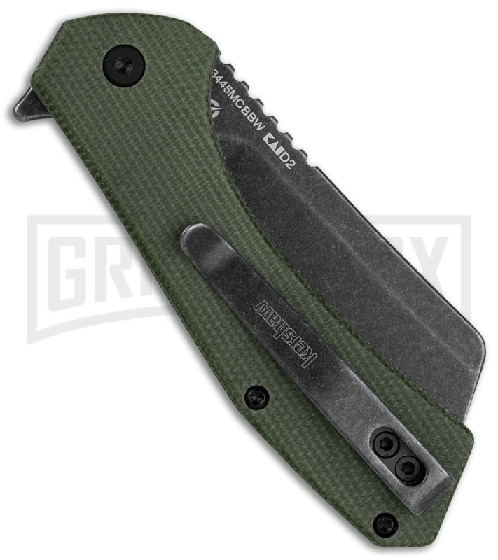Kershaw Static Cleaver Green Micarta Liner Lock Knife Black SW D2 - Image 2