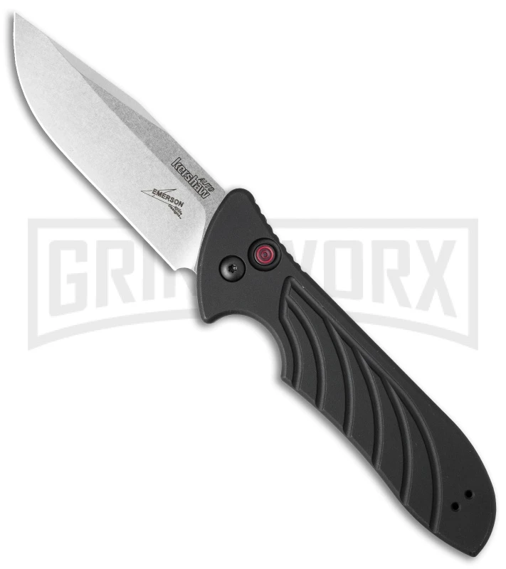 Kershaw Emerson Launch 5 Black Automatic Knife - Stonewash Plain