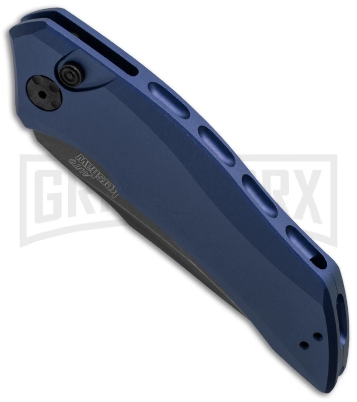 Kershaw Launch 1 Blue Aluminum Automatic Knife - Blackwash Plain - Image 2