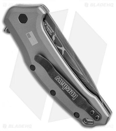 Kershaw Link Drop Point Knife Gray Aluminum (3.25" Damascus) KS1776GRYDAM - Image 3