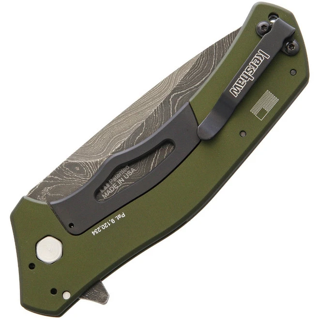 Kershaw Knockout Knife OD Green Aluminum Handle Damascus Plain Edge 1870OLDAM - Image 2